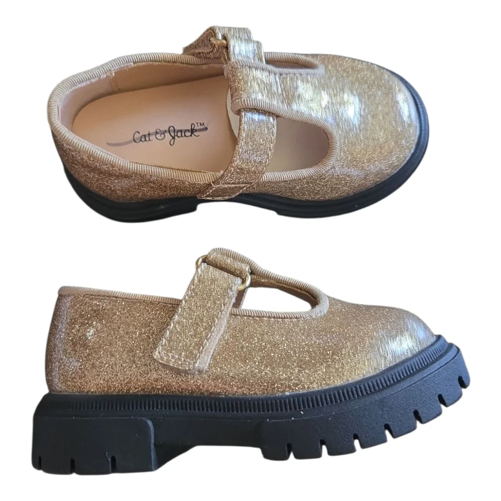 Cat & Jack Gold Glitter T-Strap Dress Shoes